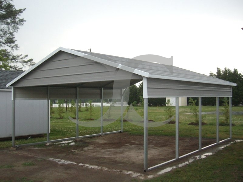 Carport | Boxed Eave Roof | 20W x 21L x 7H | 2 Panels | 2 Gables