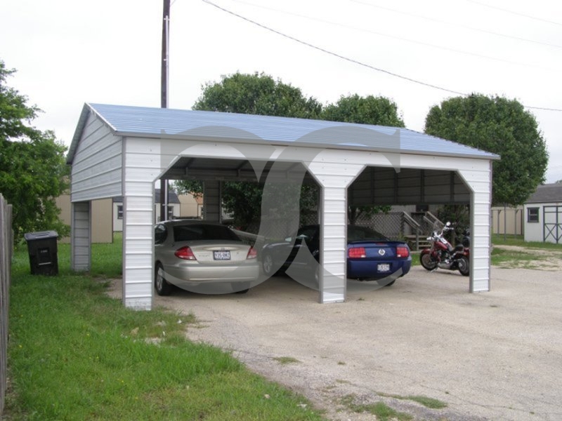 Carport | Boxed Eave Roof | 22W x 26L x 9H | 2 Extended Gables | Side Entry