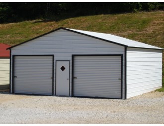 Garage | Boxed Eave Roof | 24W x 21L x 9H |  2-Car Metal Garage