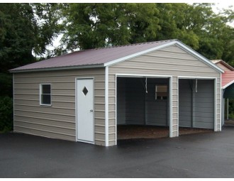 2-Bay Garage | Vertical Roof | 18W x 21L x 7H |  Enclosed Garage