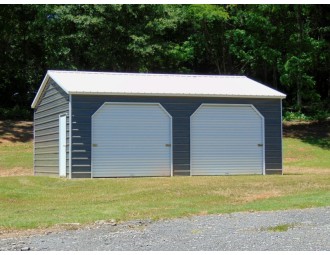 Side Entry Metal Garage | Vertical Roof | 20W x 26L x 9H |  2-Bay